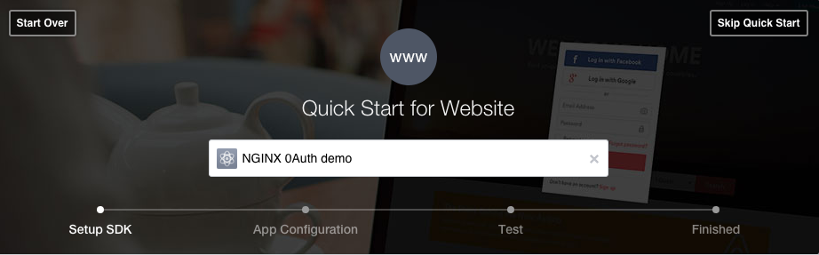 Skip Quick Start button in Facebook UI for obtaining application credentials for the OAuth Technology Preview demo app in NGINX Plus Release 8