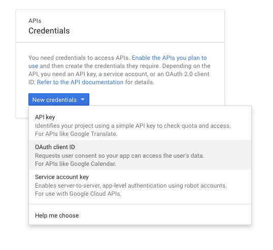 New credentials box in Google UI for obtaining application credentials for the OAuth Technology Preview demo app in NGINX Plus Release 8