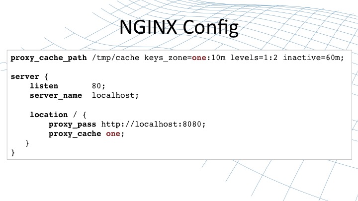 NGINX configuration code needed to configure caching [webinar by Owen Garrett of NGINX]