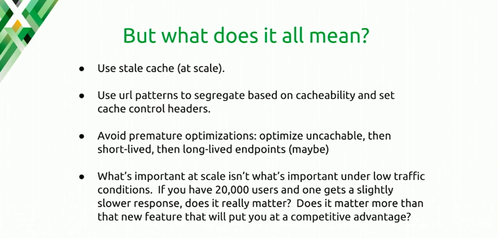 The take-away message is to use stale cache, cache for at least 1 second, and use URLs to segregate based on cacheability [presentation at nginx.conf 2016 by Mike Howsden of PBS about using the NGINX cache to solve the thundering herd problem]